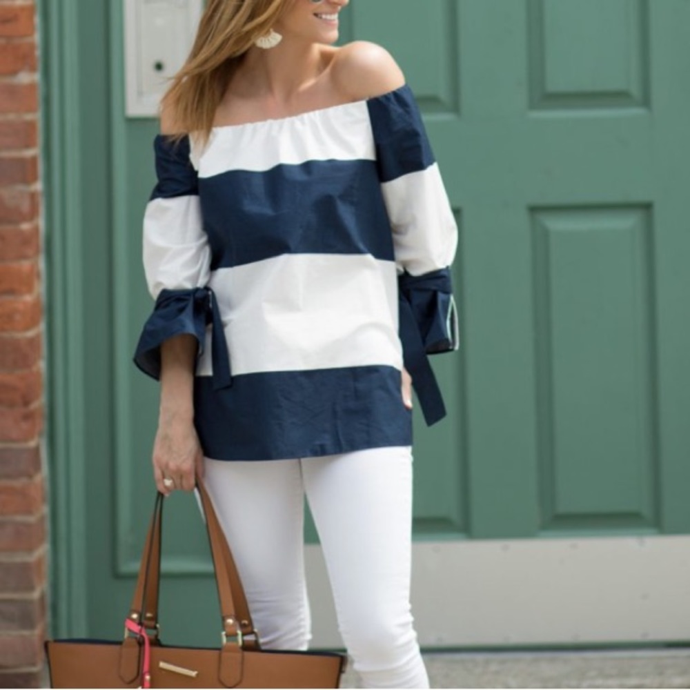 Zara Off-Shoulder Long sleeve Striped Top